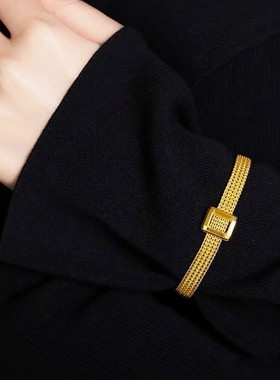 周家同款流金岁月方块手链铜镀真金蕾丝方形扣亮闪女款手环饰品