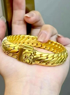 小红书爆款沙金三马鞭方扣手链霸气浮雕醒狮男女同款手串手饰