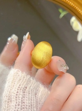 金店同款古法沙金磨砂拉丝鸽子蛋戒指有求必应复古指环送女友