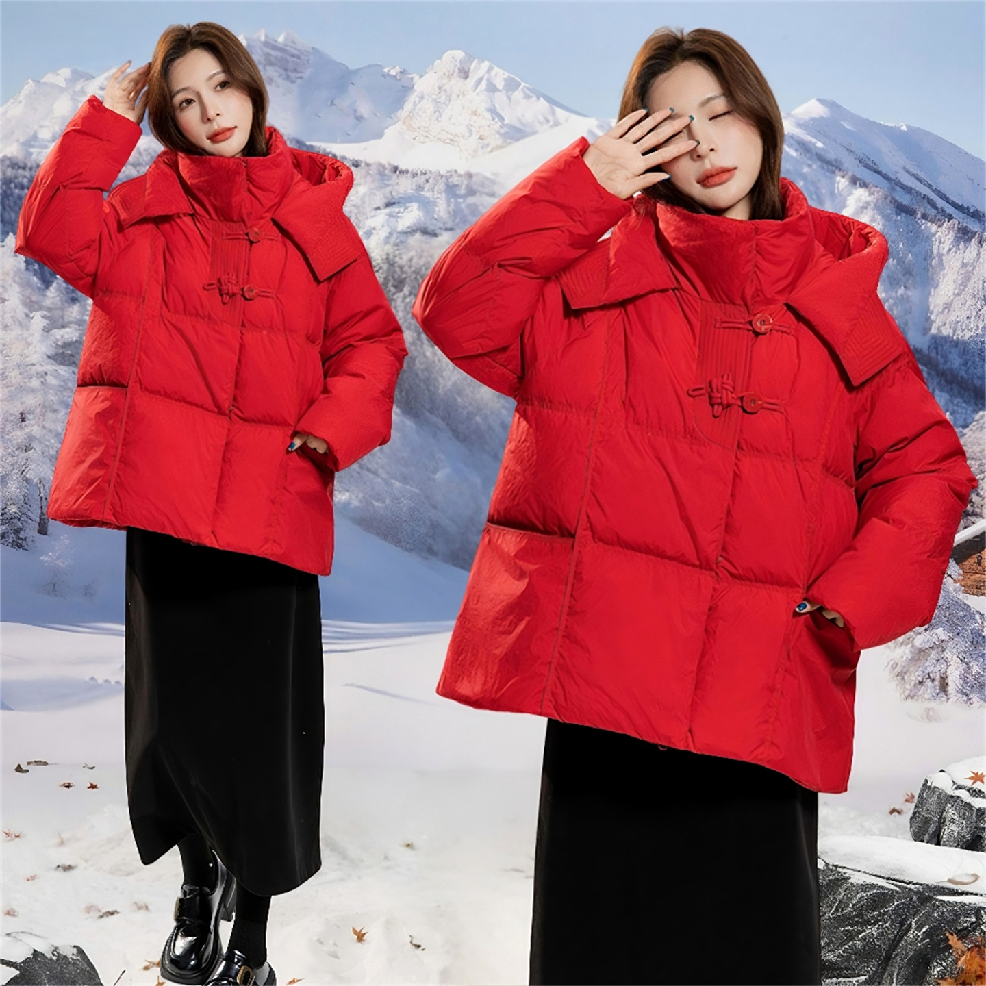 超大码羽绒服女胖mm200斤新中式盘扣国风爆款时尚连帽保暖外套冬 - 图3