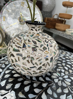 轻奢贝壳花瓶镶嵌插花花器茶室玄关花瓶摆件客厅装饰品