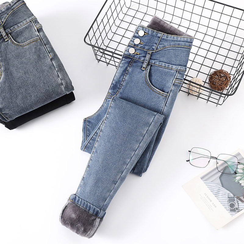 加绒加厚2021年新款潮高腰铅笔裤子 慕汀服饰牛仔裤