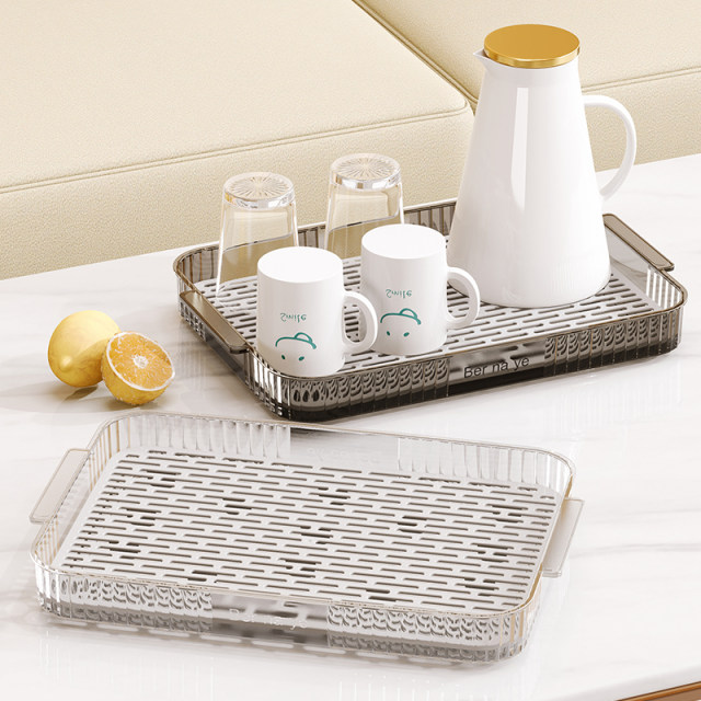 Double-layer cup holder thickened transparent tray household tea cup drain storage rack cup bowl chopstick tea tray storage rack