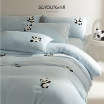 Cartoon Embroidered Milk Suede Four Pieces of Thickened Warm Flannel Velvet Cover Coral Suede Bed Linen AUTUMN WINTER BED BEDDING