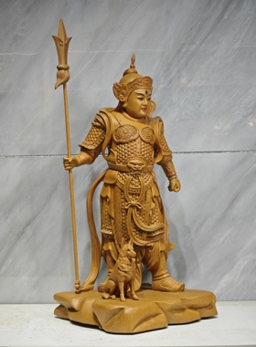 二郎神木雕神像二郎显圣真君华光大帝家居玄关装饰实木摆件19寸