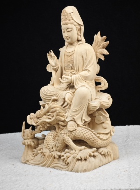 木雕彩绘观音菩萨佛像摆件贴金罩大漆玄关店铺开业家居装饰品实木