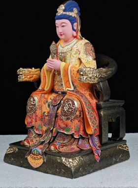 碧霞元君木雕泰山奶奶手工真金古彩家居装饰摆件19寸黎山老母雕像