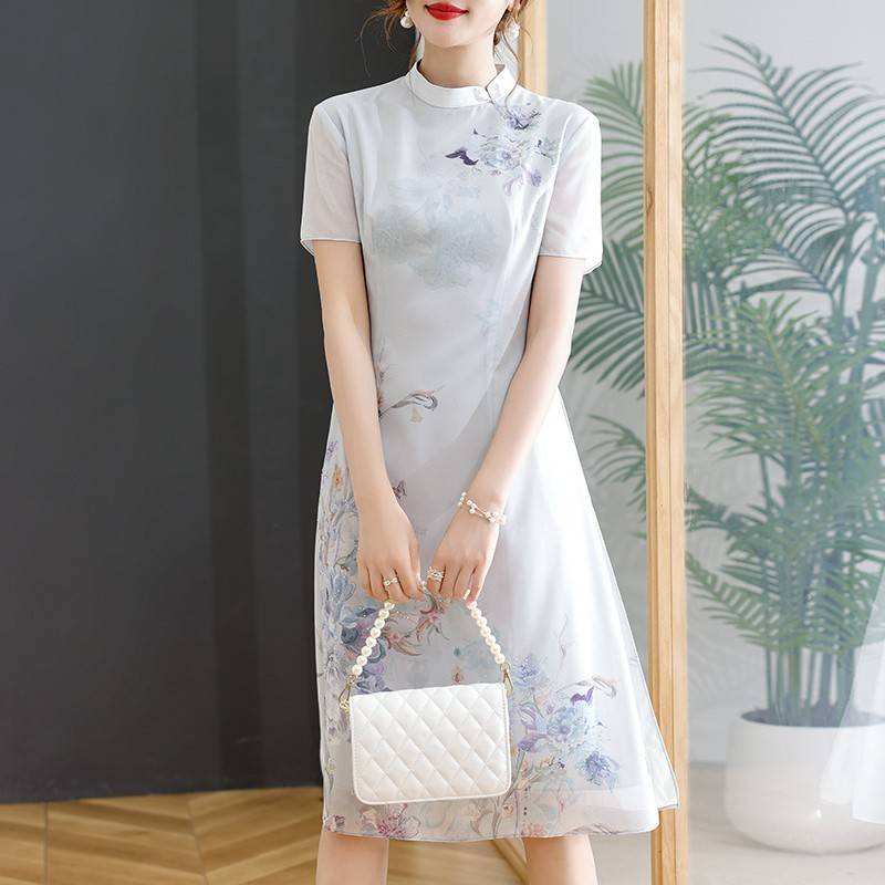妈妈夏装2024新款旗袍桑蚕丝连衣裙中老年女夏季真丝裙子中式长裙 - 图0