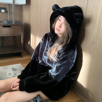 Lamb wool coat female winter small bear ears environmental protection leather grass imitation water mink warm even cap soft girl plush suede cotton clothing