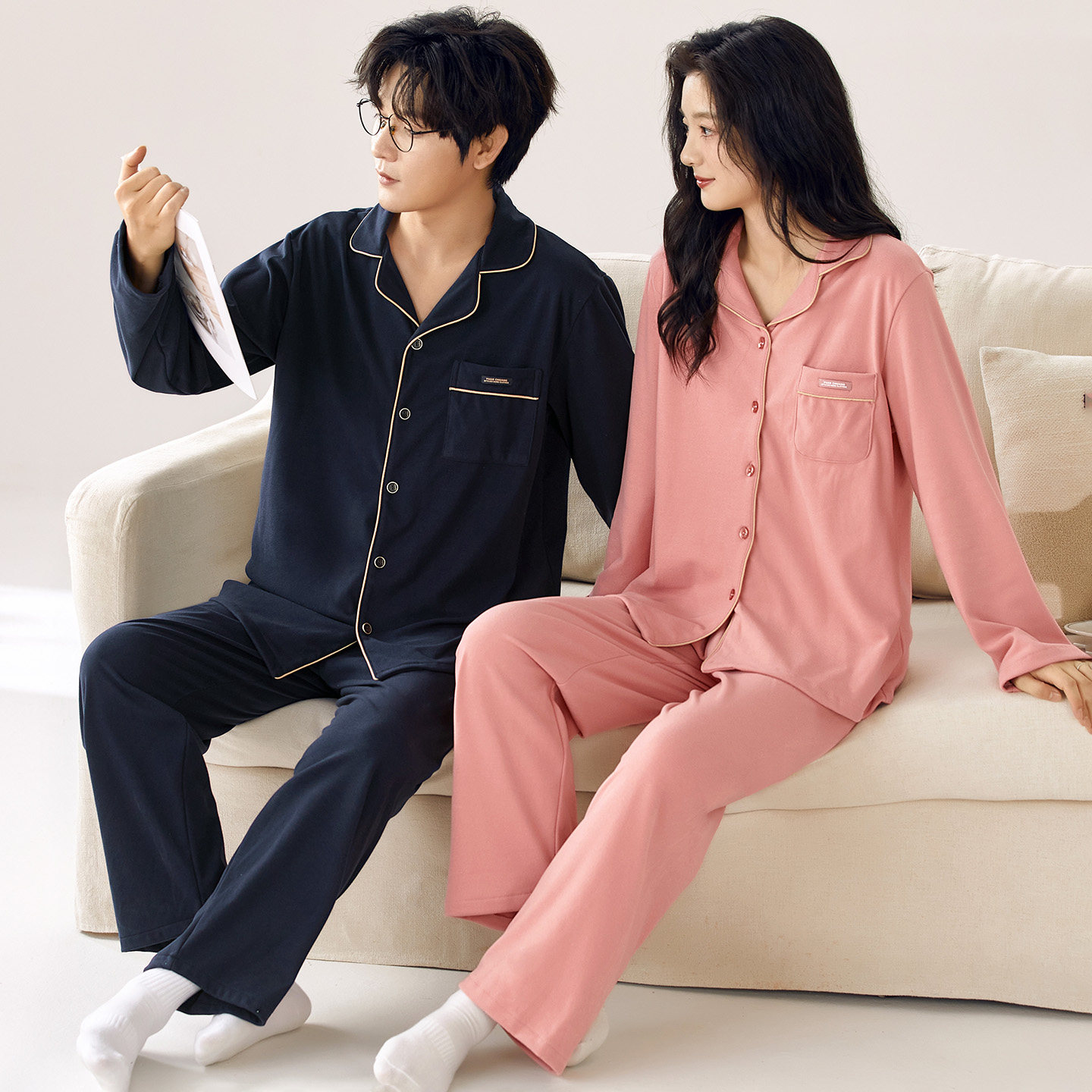 德绒情侣睡衣套装男女秋冬保暖软糯长袖翻领家居服简约开衫25秋冬,淘宝优惠券,粉丝福利购,淘宝优惠卷