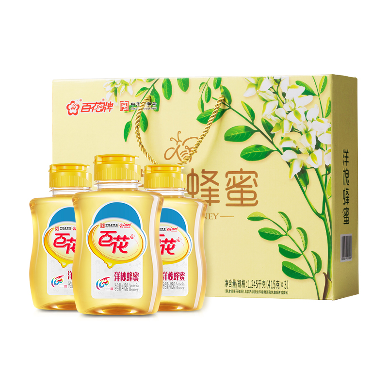 百花官方旗舰店中华老字号百花洋槐蜂蜜415g/瓶*3瓶量贩装 潮礼礼盒装3