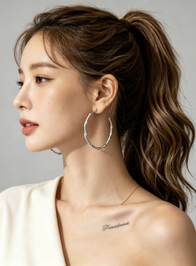 竹节设计大圆圈简约女耳圈