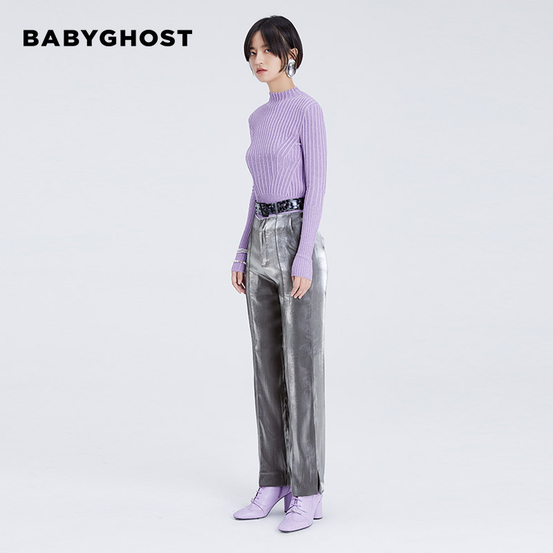 【时装周同款】BABYGHOST春季银色亮面西装裤女垂感长裤黄龄同款 - 图1