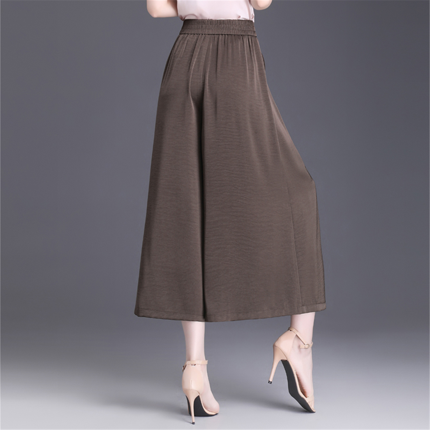 深圳南油女装裙裤宽松显瘦国风醋酸裤子八分裤高腰垂感冰丝阔腿裤 - 图2