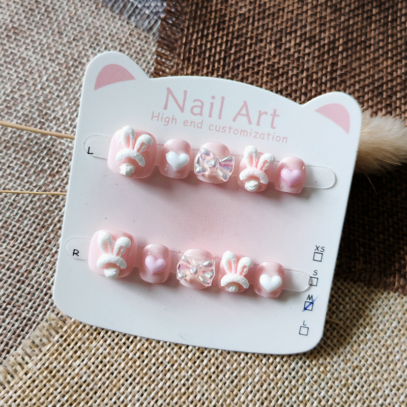 粉色小兔子女孩美甲贴片3-6-11岁 小仙女美甲显白 儿童手工穿戴甲,淘宝优惠券,粉丝福利购,淘宝优惠卷