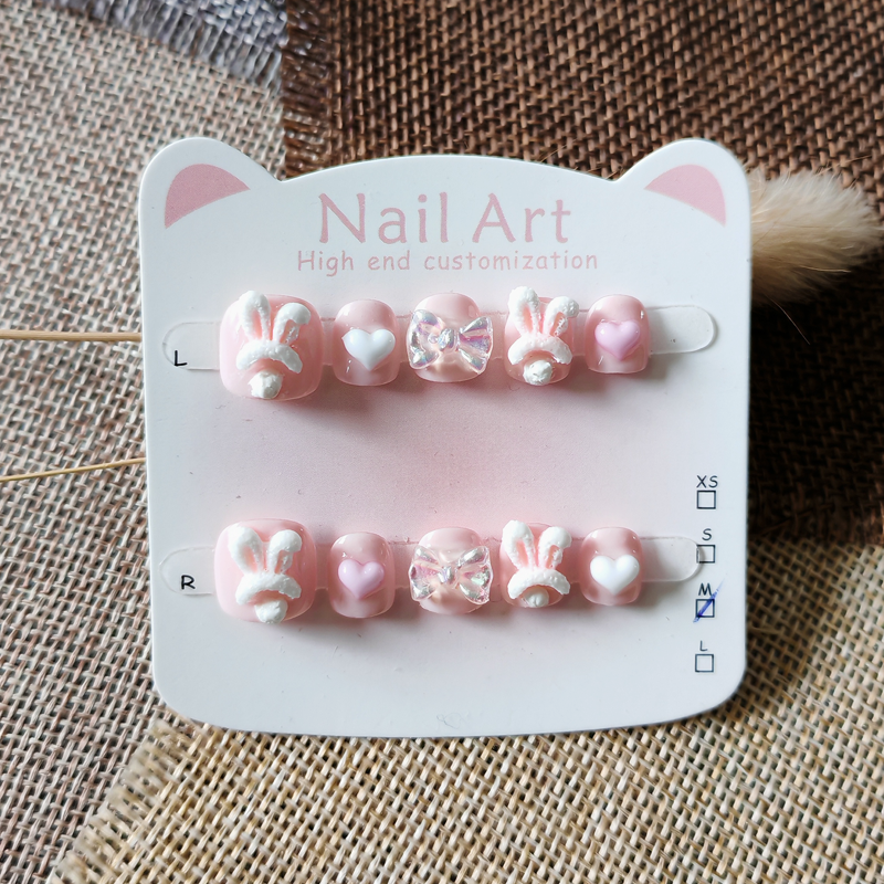粉色小兔子女孩美甲贴片3-6-11岁 小仙女美甲显白 儿童手工穿戴甲,淘宝优惠券,粉丝福利购,淘宝优惠卷