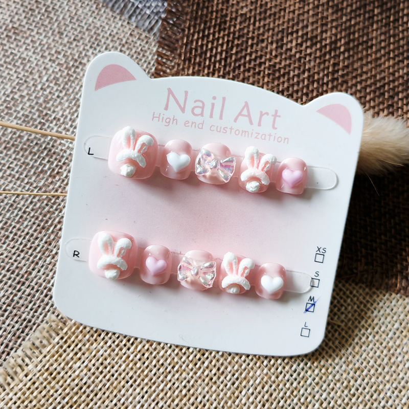 粉色小兔子女孩美甲贴片3-6-11岁 小仙女美甲显白 儿童手工穿戴甲,淘宝优惠券,粉丝福利购,淘宝优惠卷