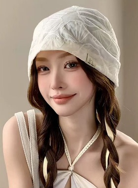 春夏复古花朵透气系带包头帽子女