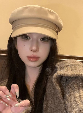 秋冬日系复古皮带扣八角报童帽女