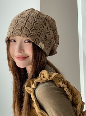 早秋韩系纯色镂空显脸小包头帽女