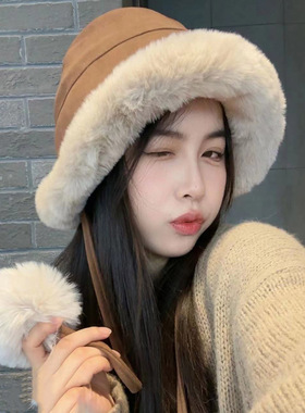 日系冬季毛绒加厚保暖渔夫帽女