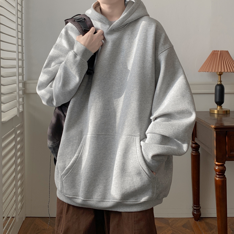 秋冬重磅加绒纯色连帽卫衣男2025新款美式潮牌宽松慵懒风情侣外套 - 图0