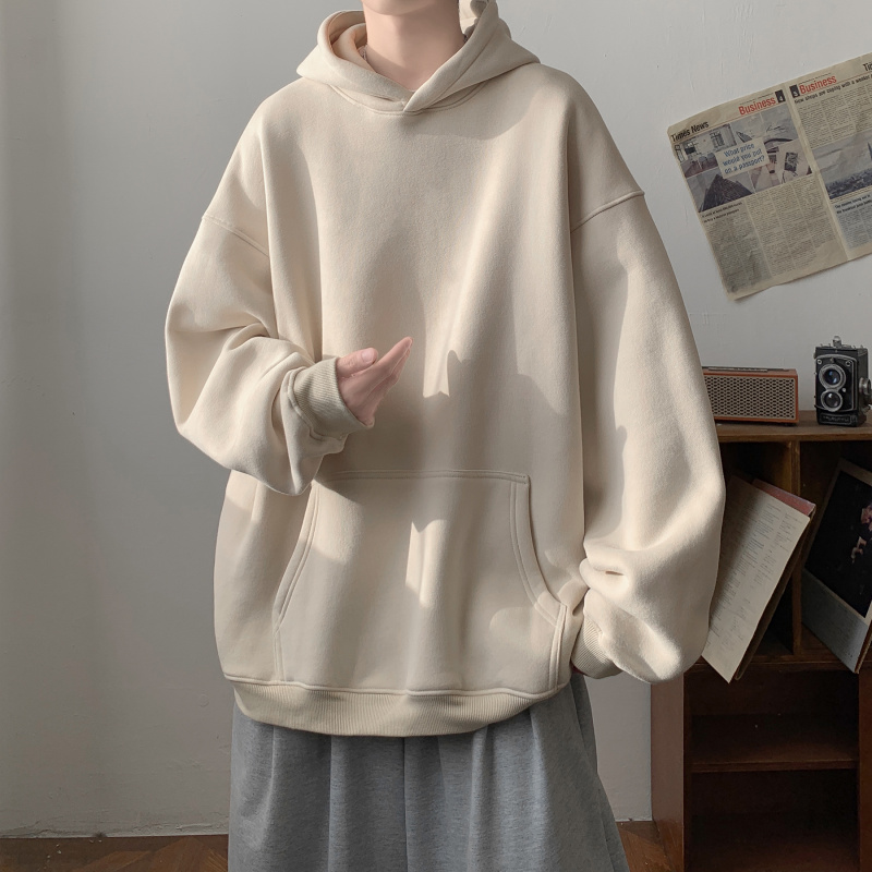 秋冬重磅加绒纯色连帽卫衣男2025新款美式潮牌宽松慵懒风情侣外套 - 图2