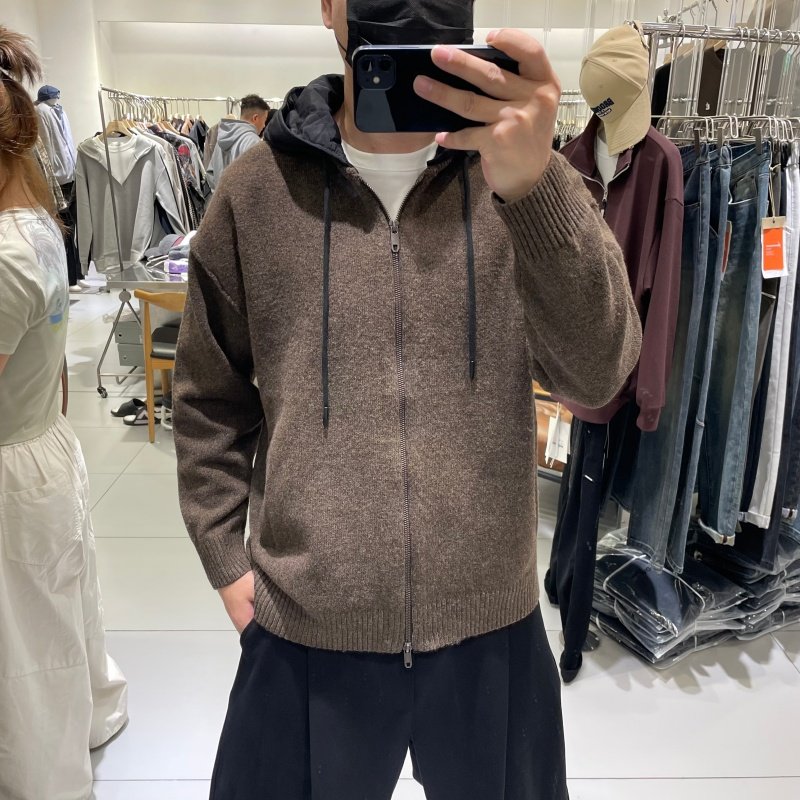 秋冬新款男士假两件可脱卸连帽针织毛衣开衫美式休闲百搭毛衣外套,淘宝优惠券,粉丝福利购,淘宝优惠卷