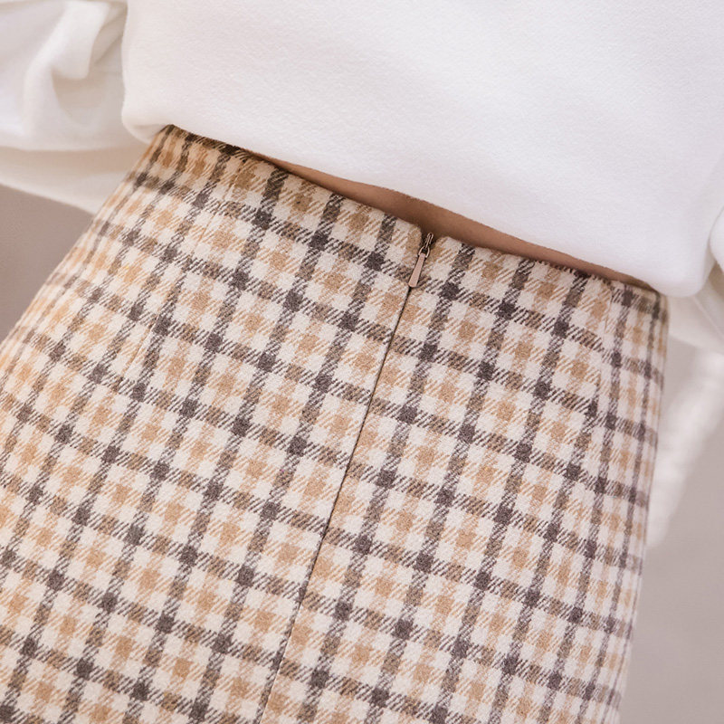 复古格子毛呢韩版大码宽松半身裙 离题服饰半身裙