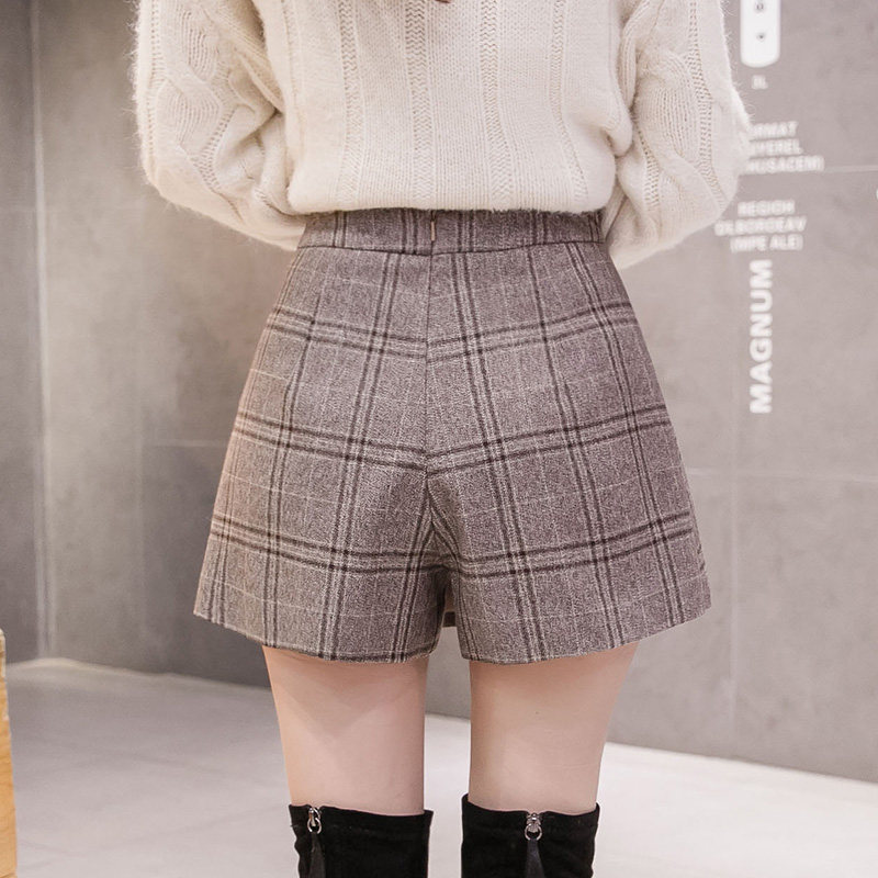 高腰毛呢a字2021秋冬季百搭短裤 离题服饰休闲裤