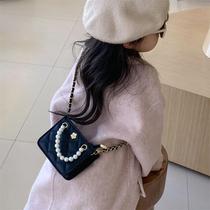 Girl bag Bag Fashion Magi Children Skew Satchel Bag Baby Small Square Bag Foreign Air Accessories Girl Pearl Handbag Tide