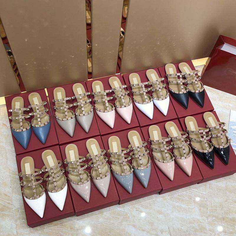 2025夏季新款铆钉尖头包头半拖鞋女休闲外穿平底单鞋气质罗马凉鞋,淘宝优惠券,粉丝福利购,淘宝优惠卷