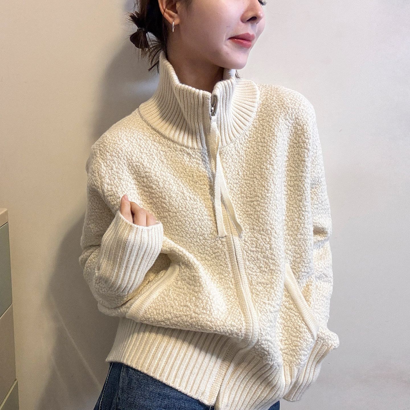 小半高领羊毛针织开衫女欧洲站2025冬装新款欧货女装毛衣短外套潮,淘宝优惠券,粉丝福利购,淘宝优惠卷