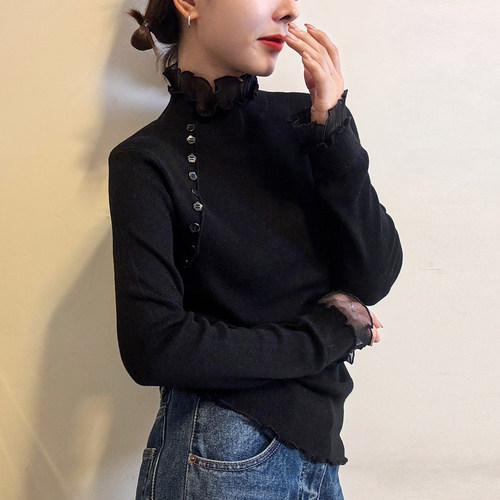 双层木耳边高领羊毛针织衫女欧洲站2025冬装新款欧货女装打底衫潮 - 图0