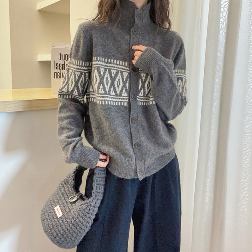 复古提花高领羊绒针织开衫女欧洲站2025冬装新款欧货女装短外套潮 - 图3