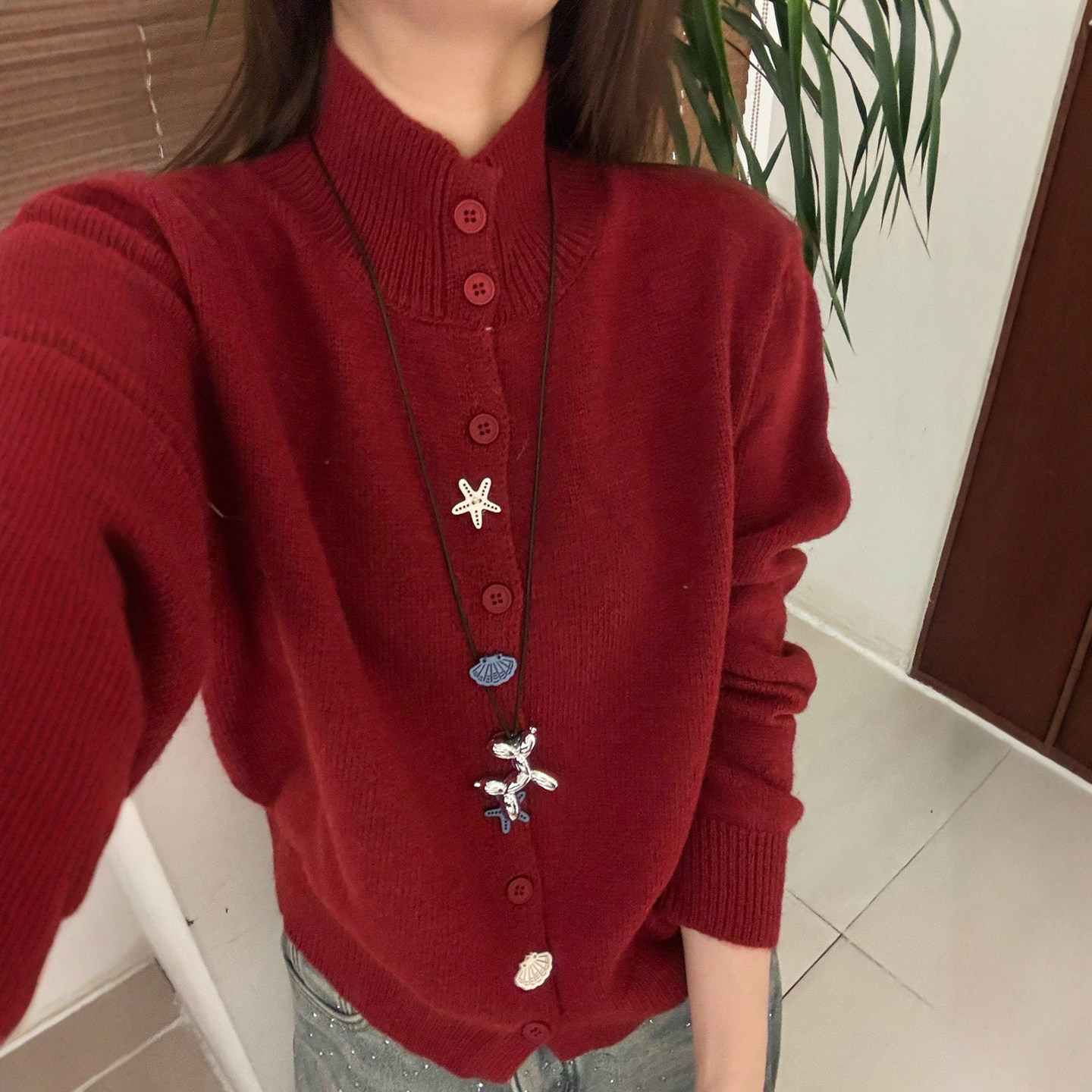 海星扣半高领针织开衫女欧洲站2025冬装新款欧货女装毛衣短外套潮,淘宝优惠券,粉丝福利购,淘宝优惠卷