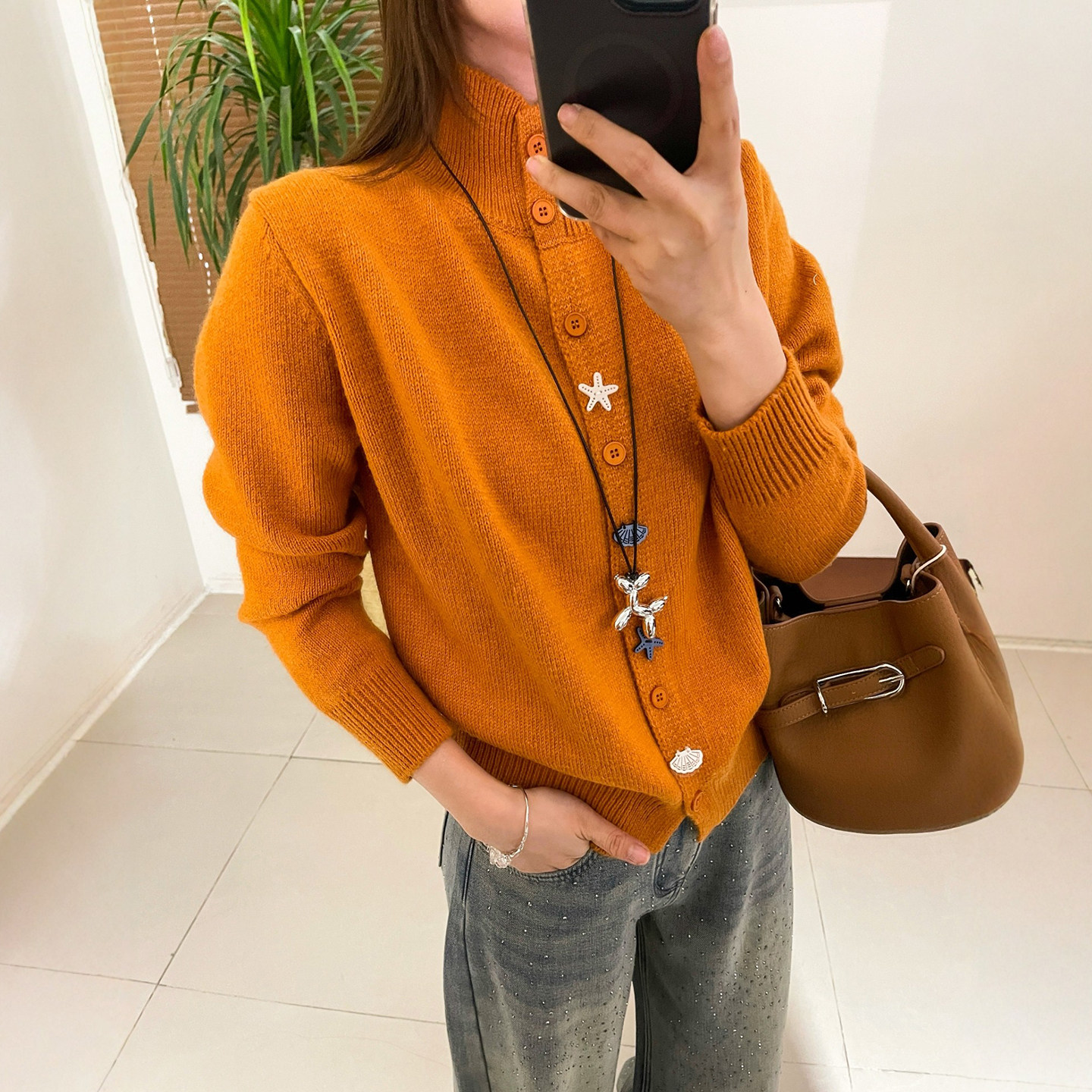 海星扣半高领针织开衫女欧洲站2025冬装新款欧货女装毛衣短外套潮,淘宝优惠券,粉丝福利购,淘宝优惠卷