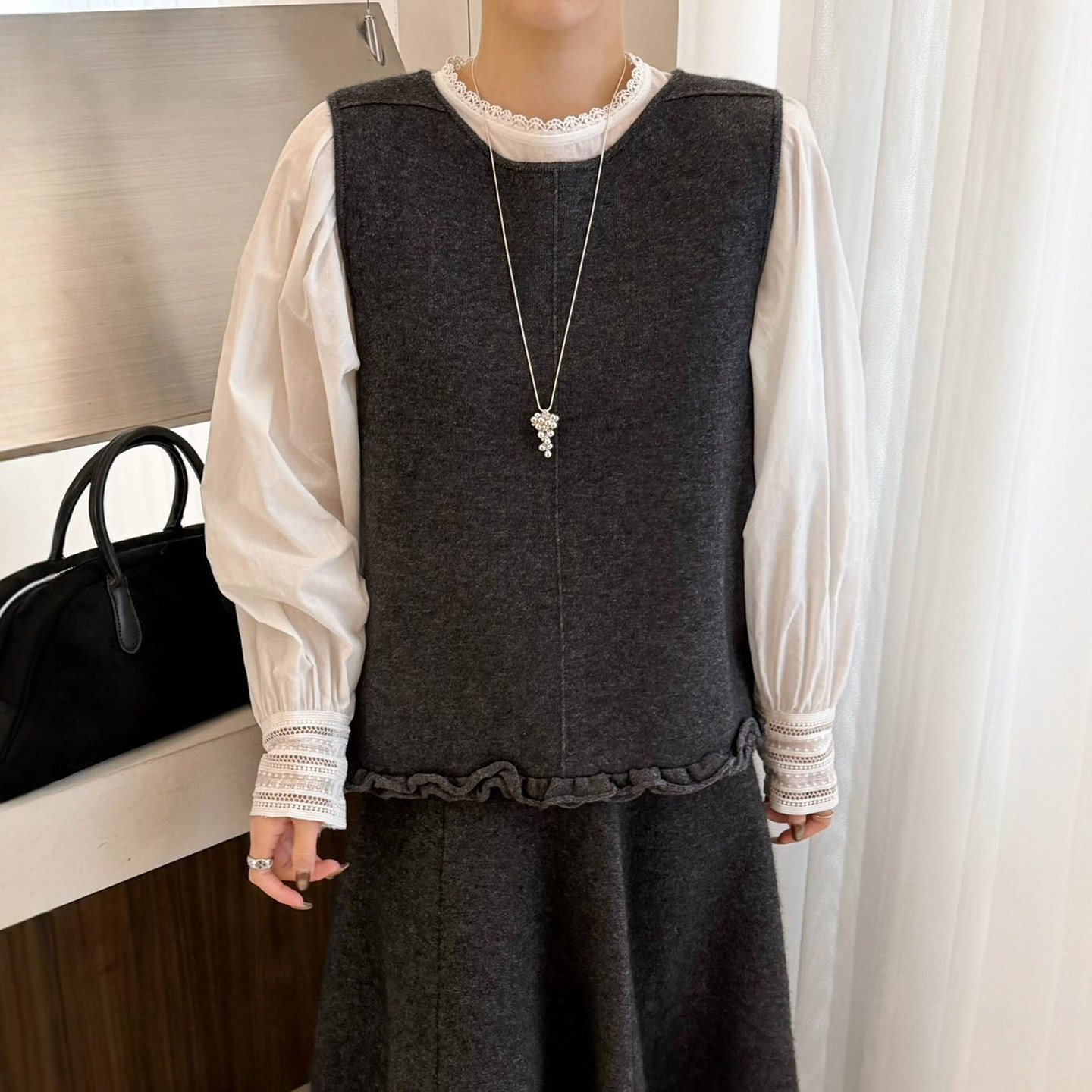 木耳边拼接羊毛针织衫马甲衬衫两件套女欧洲站2025冬装新款欧货潮,淘宝优惠券,粉丝福利购,淘宝优惠卷