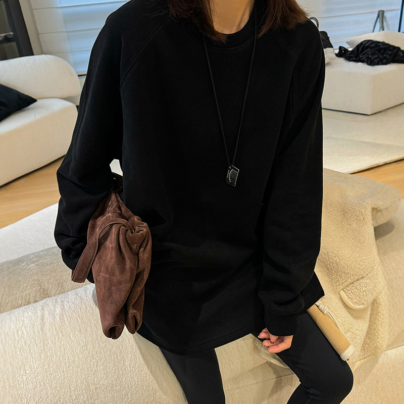 侧边开叉磨毛加绒加厚T恤女欧洲站2025冬装新款欧货女装打底衫潮 - 图0