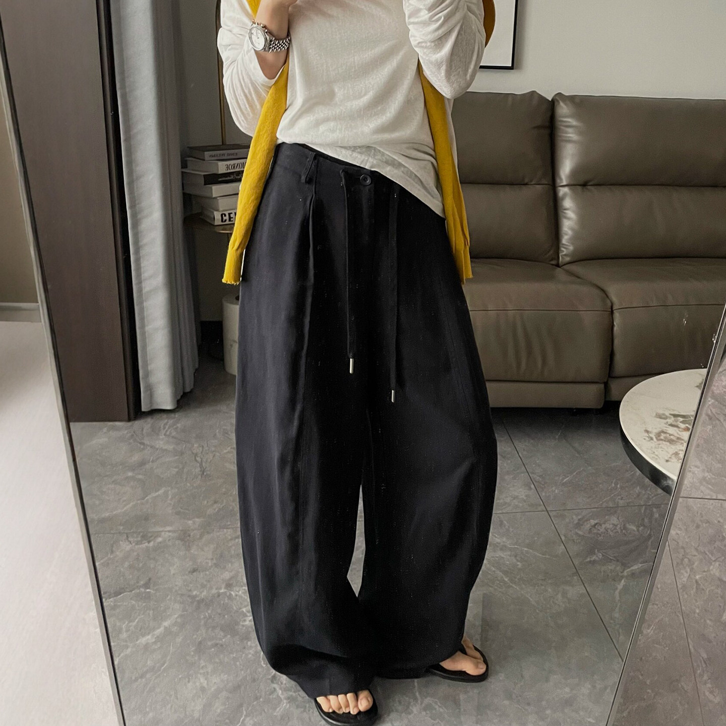 拖地系带天丝亚麻阔腿裤女欧洲站2026夏装新款欧货女装休闲裤子潮