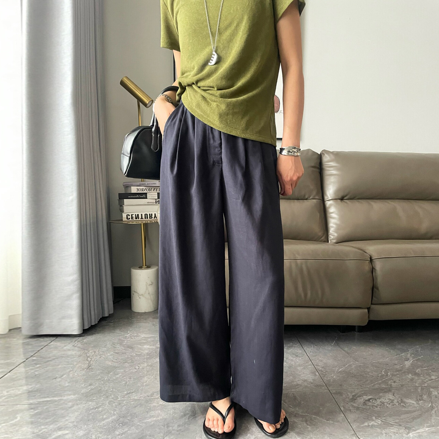 天丝亚麻九分西装阔腿裤女欧洲站2026夏季新款欧货女装休闲裤子潮