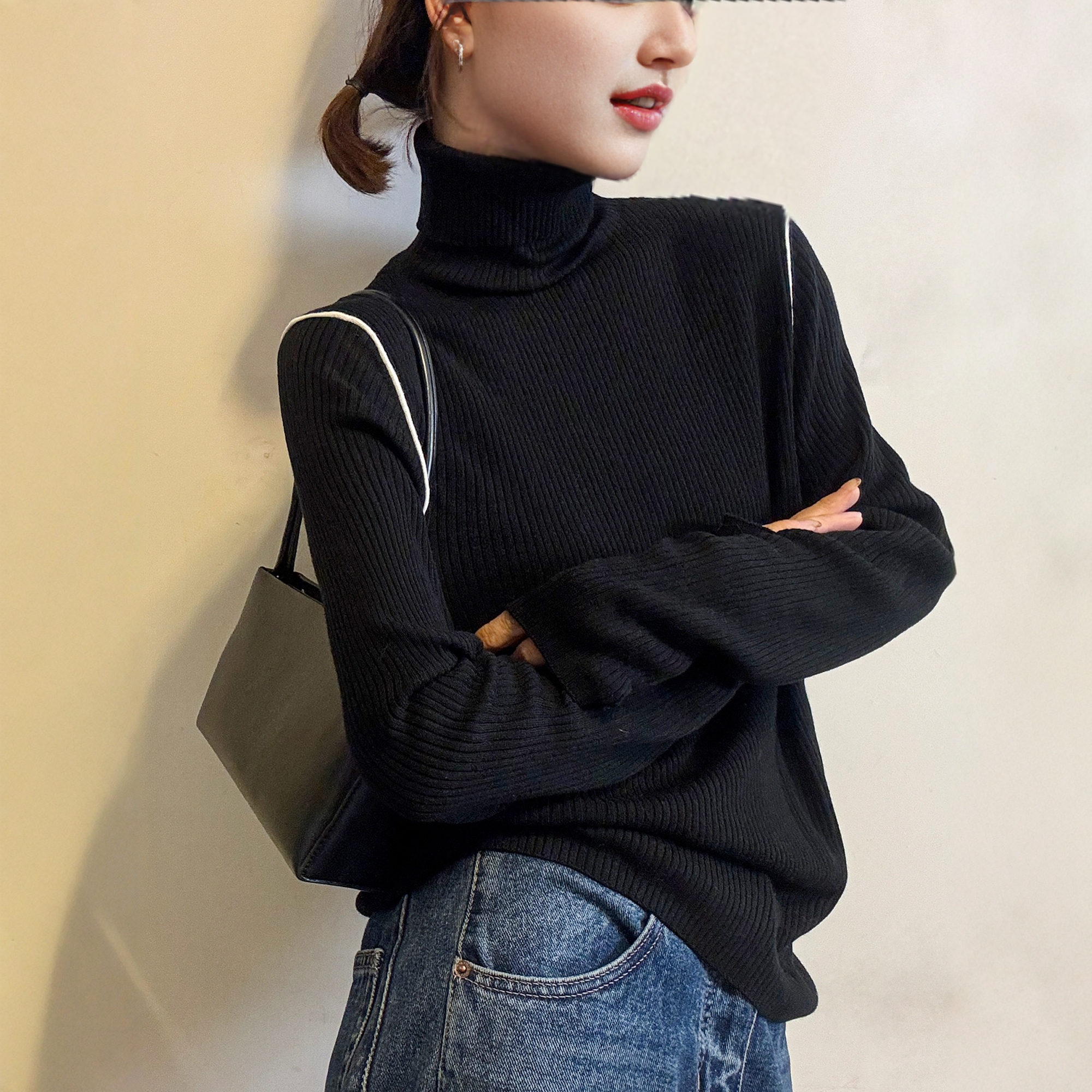 堆堆领贴标高领羊毛针织衫女欧洲站2025冬装新款欧货女装打底衫潮 - 图2