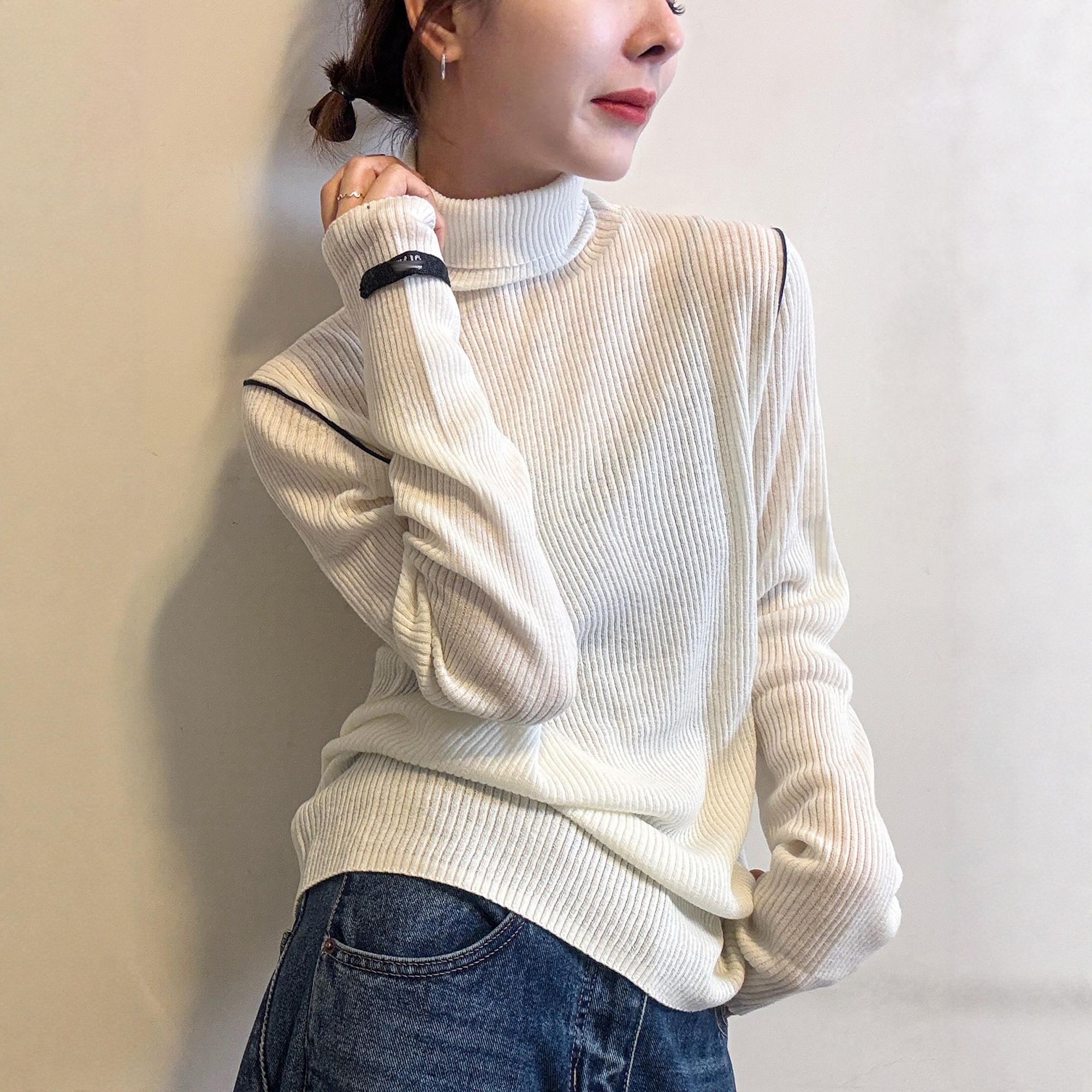 堆堆领贴标高领羊毛针织衫女欧洲站2025冬装新款欧货女装打底衫潮 - 图1