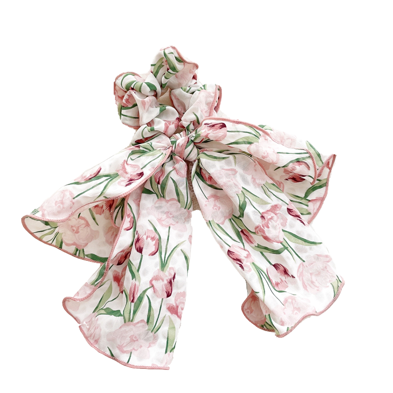 ins郁金香发饰仙女蝴蝶结发圈夏天粉色碎花飘带发绳头绳皮筋头饰,淘宝优惠券,粉丝福利购,淘宝优惠卷