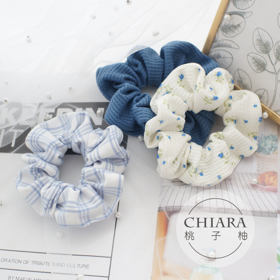 ins发饰复古BM少女蓝色碎花大肠圈美式brandy同款华夫格发圈发绳,淘宝优惠券,粉丝福利购,淘宝优惠卷