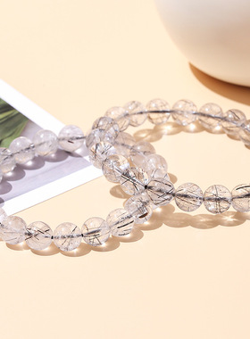 天然黑发晶手串男女款 INS风单圈个性简约独特冰透黑钛晶水晶手链