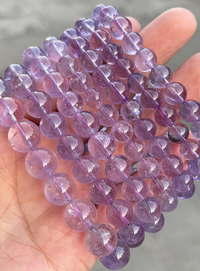 天然薰衣草水晶手链女单圈 圆珠高透体玻利维亚紫水晶手串DIY饰品