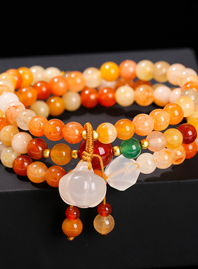 天然金丝玉多圈手链女金丝玉玛瑙南瓜珠配饰新中式手串女饰品礼物