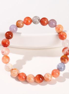 天然珊瑚玉手链女单圈多彩手串