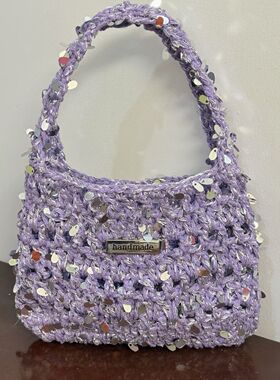 (非成品)手工diy编织mini亮片小方包手提包新手入门材料包